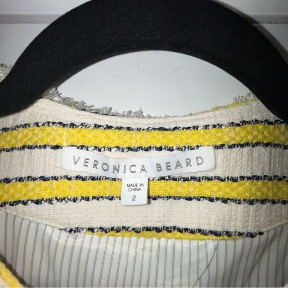 Veronica Beard Stripe Print Frayed Trim 3/4 Length Sleeve Blazer Jacket - Picture 6 of 11